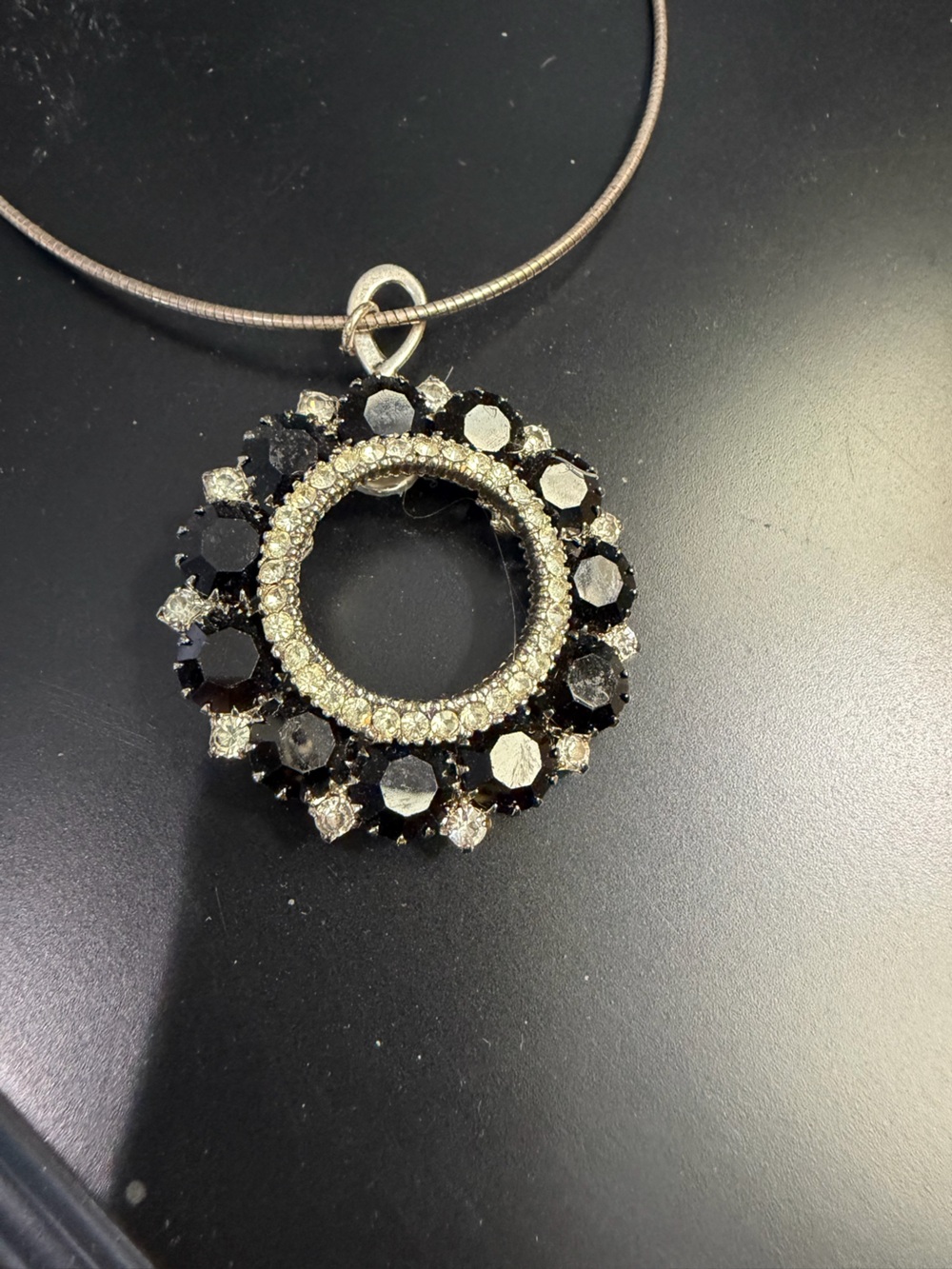 Elegant Black and Clear Crystal Circle Pendant - Women Jewelry
